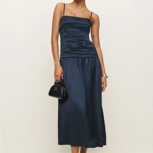 Reformation Zeya Navy Blue Midi Dress